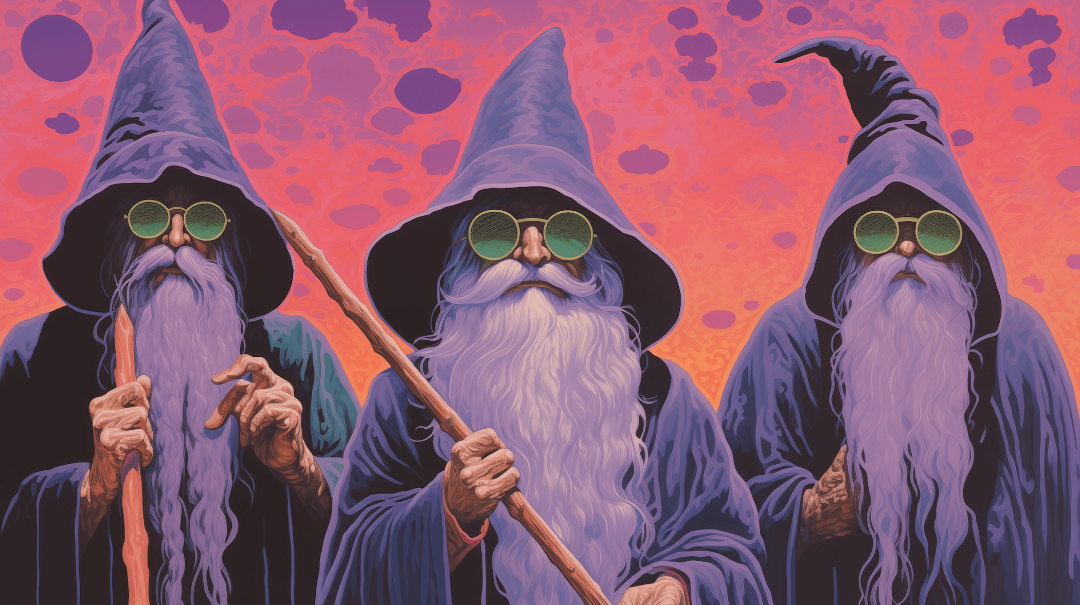 Wizard draped in purple robes holding a flaming crypto key.